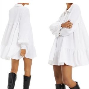 Danielle Bernstein White Balloon Sleeve Baby Doll Mini Dress